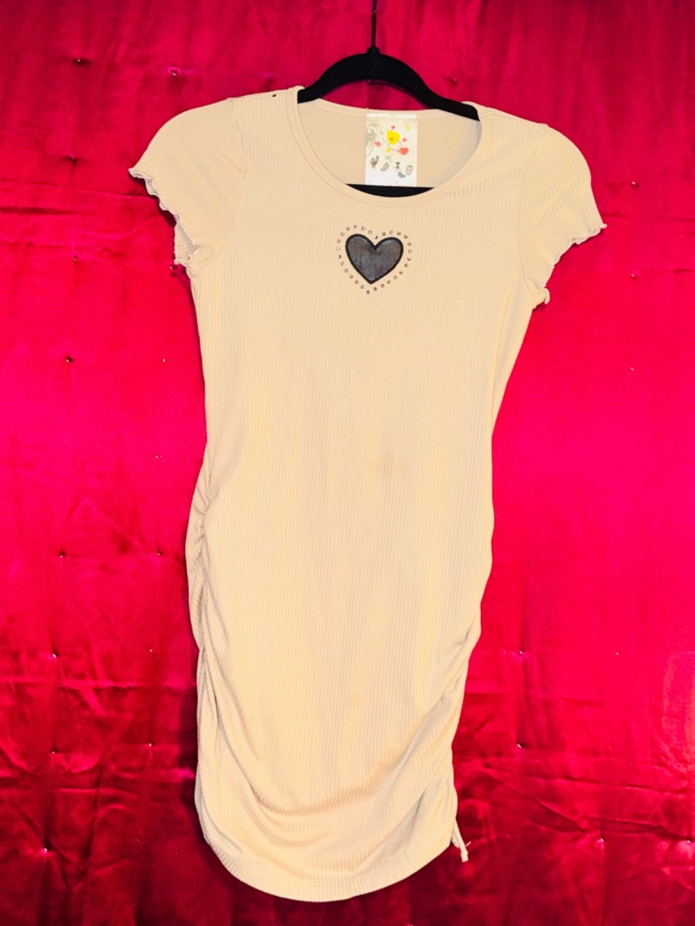 👑 CUTE GIRLS SIZE 12 Kids Cream Heart-Accent Ribbed Casual Dress